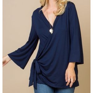NWOT Navy Blue Wrap Shirt